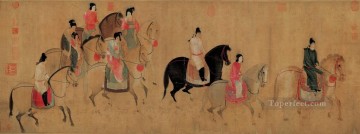 中国 Painting - 春の観光に行く郭郭夫人の肖像 張玄 繁体字中国語